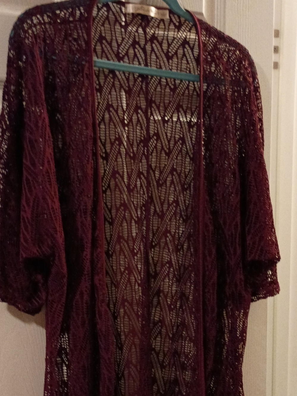 Liberty Love Burgundy Open-Knit Duster Cardigan